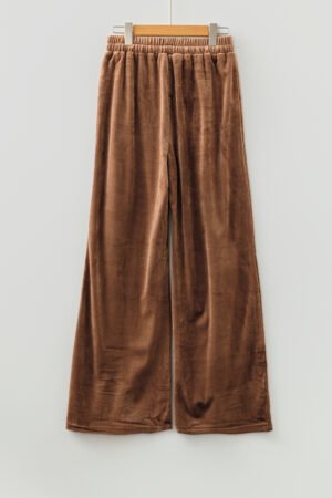Coffee Straight Loose Drawstring Elastic High Waist Fleece Pants - Image 6