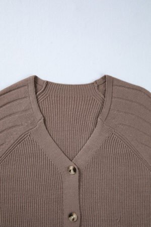Goat Mixed Texture Knit Button V Neck Sweater Cardigan - Image 12