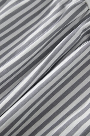 Gray Stripe Half Button Gauze Patchwork Bracelet Sleeve Babydoll Blouse - Image 8
