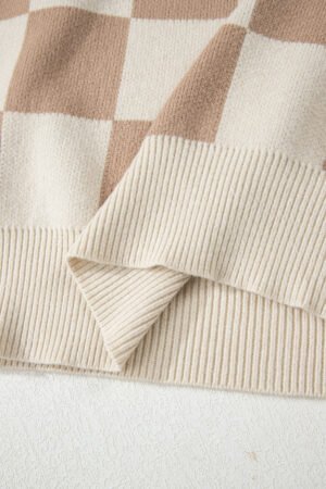 Parchment Checkered Pattern Ribbed Trim Knit Baggy Sweater - Image 10