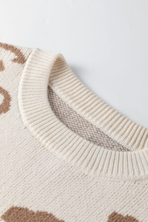 Beige Asymmetric Leopard Print Detail Drop Shoulder Sweater - Image 5