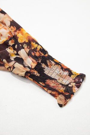Black Floral V Neck Long Puff Sleeve Breezy Blouse - Image 15