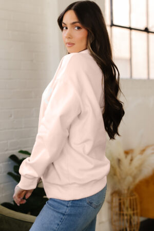 Light Pink Oversize Blessed Embroidered Mock Neck Sweatshirt - Image 9