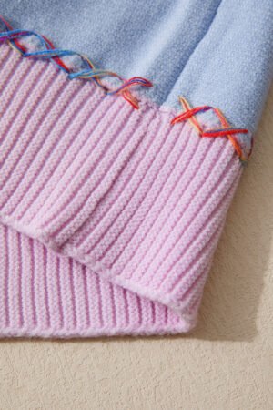 Orchid Bouquet Rainbow Stitching Balloon Sleeve Relaxed Sweater - Image 5