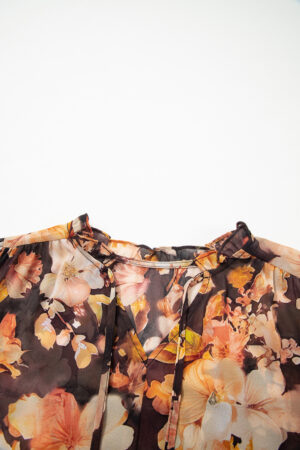 Black Floral V Neck Long Puff Sleeve Breezy Blouse - Image 14