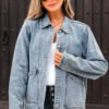 Myosotis Scallop Trim Collar Patched Pocket Button Up Mineral Washed Denim Jacket