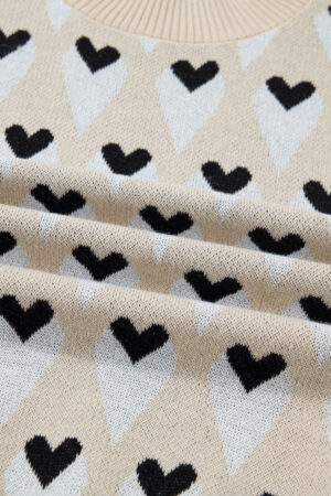 Parchment Geometric Heart Print Ribbed Trim Loose Sweater - Image 9
