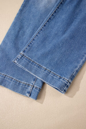 Sky Blue Double Button Zip Fly Straight Leg Jeans - Image 9