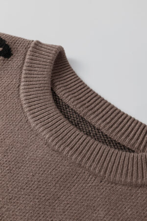 Camel Asymmetric Leopard Print Detail Drop Shoulder Sweater - Image 6