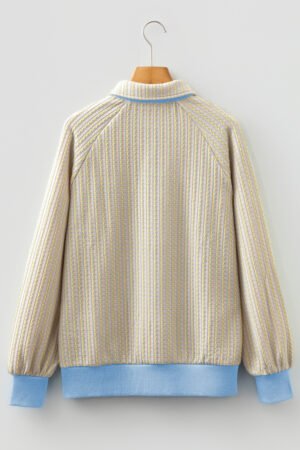 Beau Blue Button Front Jacquard Henley Sweatshirt - Image 6
