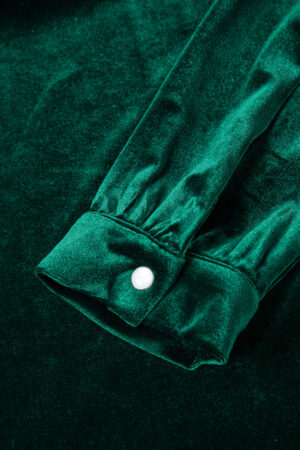 Evergreen Asymmetric Button Keyhole Neck Long Sleeve Velvet Blouse - Image 10