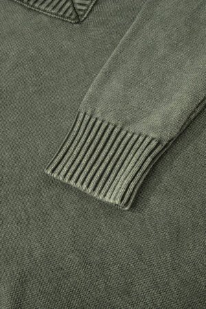 Four Leaf Clover Mineral Wash V Neck Knit Exposed Seam Drop Shoulder Loose Sweater - Image 10