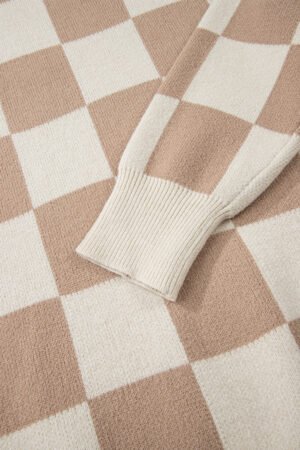 Parchment Checkered Pattern Ribbed Trim Knit Baggy Sweater - Image 9
