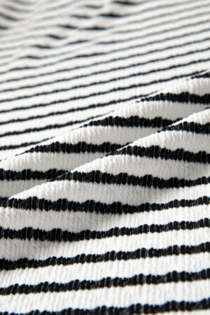 Black Stripe Textured Knit Twisted Rib Contrast Patchwork V Neck Long Sleeve Top - Image 8