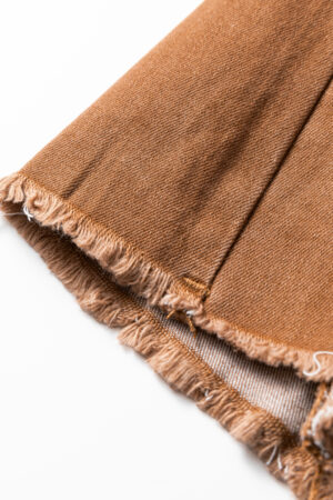 Coffee High Waist Button Fly Seamed Raw Hem Flare Jeans - Image 9