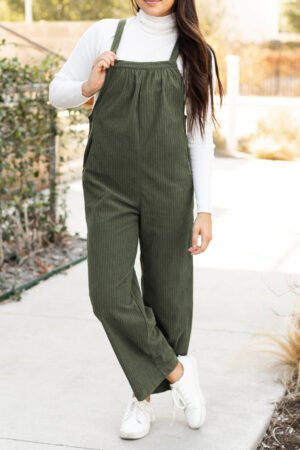 Jungle Green Solid Pocketed Loose Fit Corduroy Overall - Image 5