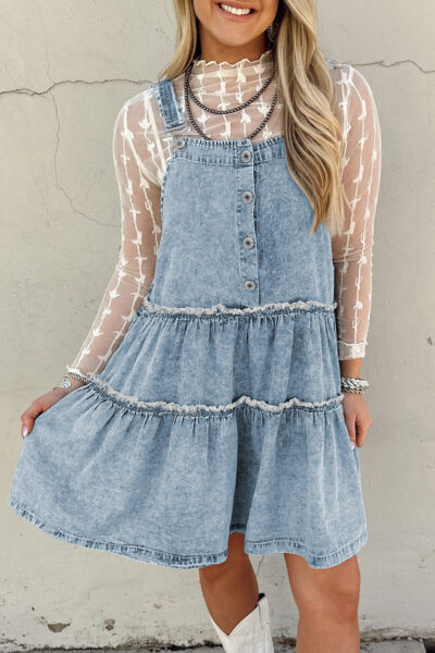 Dusk Blue Light Wash Tiered Flowy Overall Denim Dress