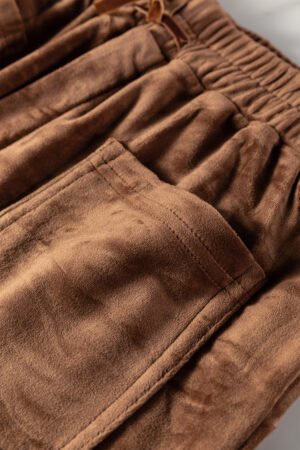 Coffee Straight Loose Drawstring Elastic High Waist Fleece Pants - Image 7