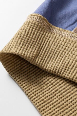 Wild Wind Color Block Mix Texture Waffle Patchwork Oversize Sweatshirt - Image 9