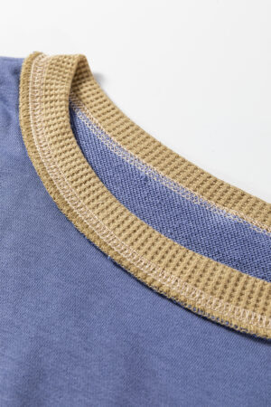 Wild Wind Color Block Mix Texture Waffle Patchwork Oversize Sweatshirt - Image 5