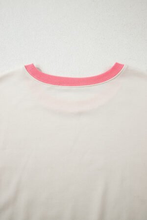 White Color Block Striped Patchwork Dolman Slit Sweatshirt - Image 8