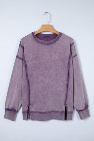 Valerian Mineral Wash Exposed Seam Side Slit Sweatshirt - Image 5