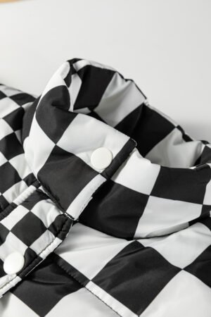 Black Double Checked Stand Collar Cropped Puffer Vest - Image 7