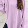 Orchid Petal Solid Color Raw Seam Patchwork Baggy Sweatshirt