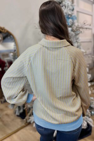 Beau Blue Button Front Jacquard Henley Sweatshirt - Image 2