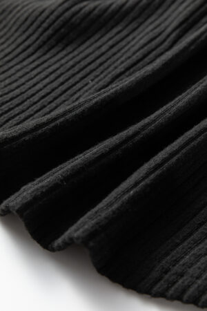 Black Ribbed Notched Neck Knit Long Sleeve Leggings Two Pieces Lounge Set - Image 9