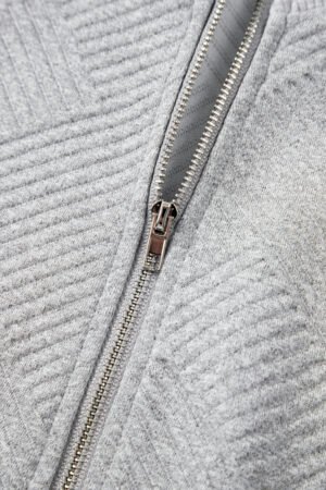 Medium Grey Trendy Textured Half Zip Loose Sweatshirt - Image 9