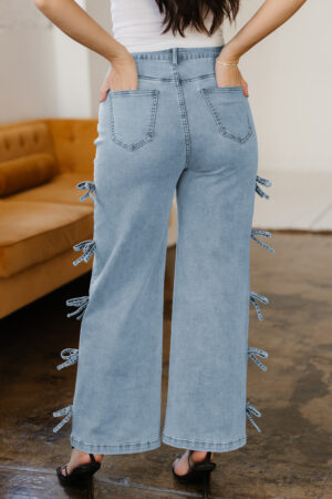 Beau Blue Bow Knot Side Detail Straight Leg Loose Jeans - Image 10