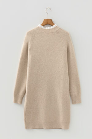 Parchment Button Lace Detail Raglan Sleeve Shift Mini Sweater Dress - Image 8