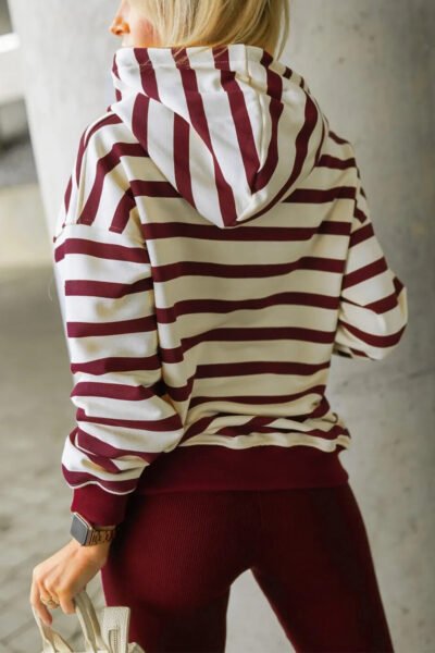 Alternative view of Red Stripe Pullover Hoodie Ribbed Solid Pants 2pcs Set Outfit