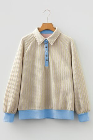 Beau Blue Button Front Jacquard Henley Sweatshirt - Image 5