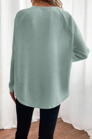 Moonlight Jade Textured Raglan Sleeve Knit Loose Top - Image 2