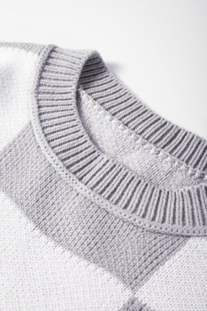 Gray Checkered Bishop Sleeve Sweater - Image 6