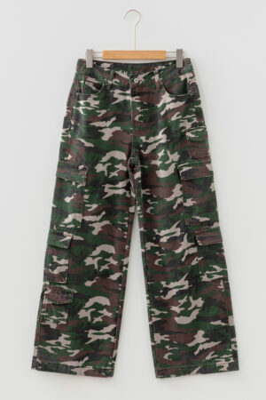 Green Camo Denim Cargo Wide Leg Pants - Image 4