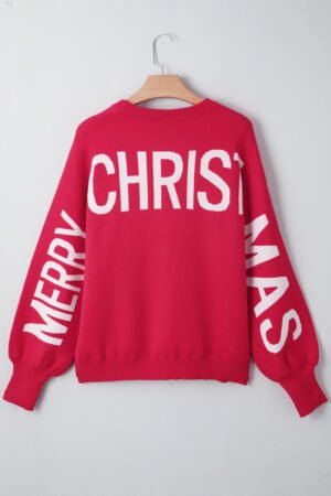 Fiery Red HO HO HO MERRY CHRISTMAS Drop Shoulder Loose Sweater - Image 5