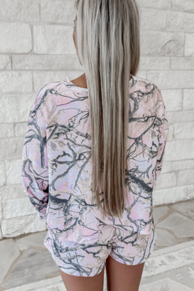 Alternative view of Pink Camo Henley Top and Short Set