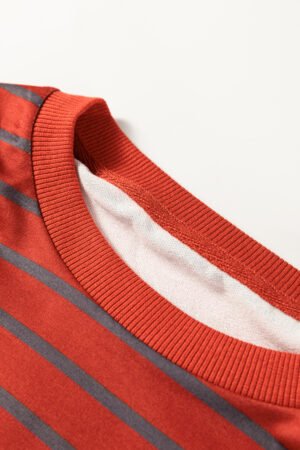 Orange Stripe Contrast Sleeve Patchwork Drop Shoulder Long Sleeve Sweatshirt - Image 10