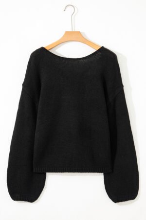 Black Festive Bow Backless Bubble Sleeve Sweater - Image 2