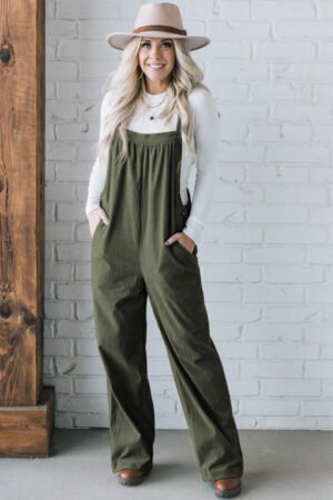Jungle Green Solid Pocketed Loose Fit Corduroy Overall - Image 4