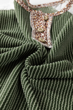 Vineyard Green Twisted Ribbed Leopard Lace Contrast Patchwork Long Sleeve Top - Image 8