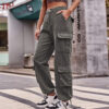 Gray Color Loose Fit Drawstring Hem Denim Cargo Pants