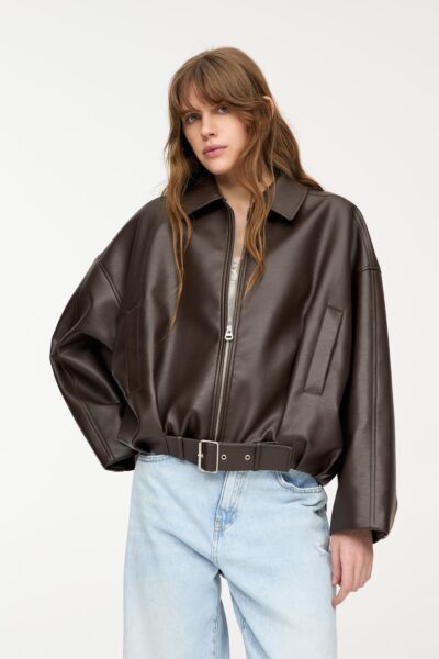 Brown Vintage casual leather jacket for woman