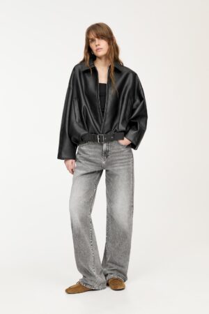 Black Vintage casual leather jacket for woman - Image 4