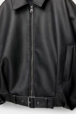 Black Vintage casual leather jacket for woman - Image 6