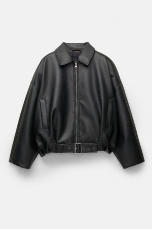 Black Vintage casual leather jacket for woman - Image 7