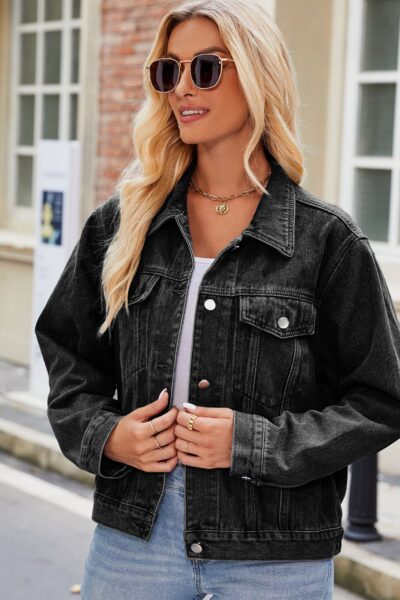 Alternative view of Dark gray short slim-fit washed denim jacket